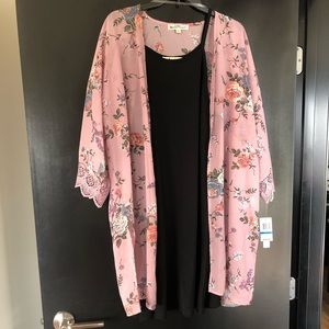 Black Halter Dress with lilac floral cover-up